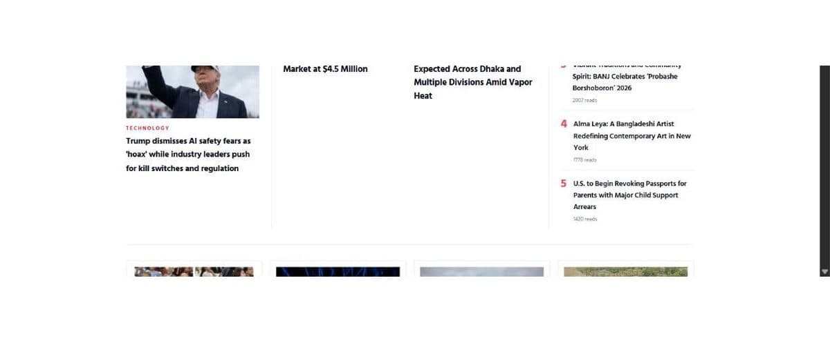 Screenshot of usbanglatribune.com showing Most Read entries with per-article read counts.